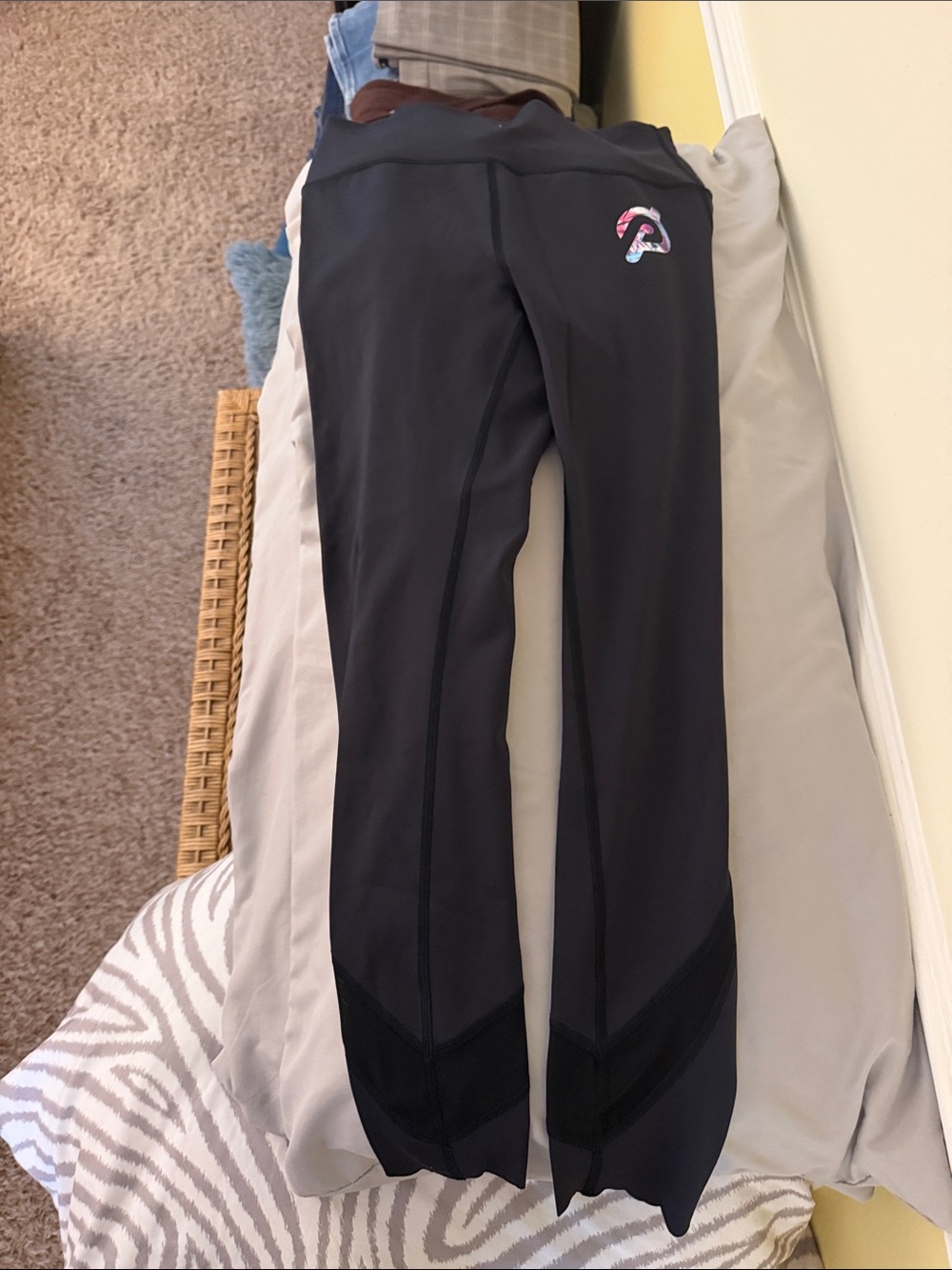 Women’s size Medium Peloton Black Leggings with Pink & Light Blue Logo
